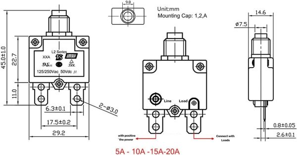 T Tocas 30A Circuit Breaker Push Button Plug In-3
