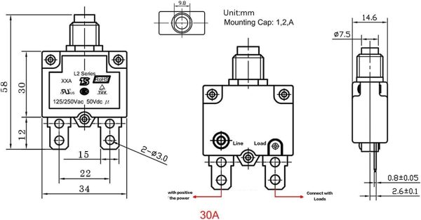 T Tocas 30A Circuit Breaker Push Button Plug In-2
